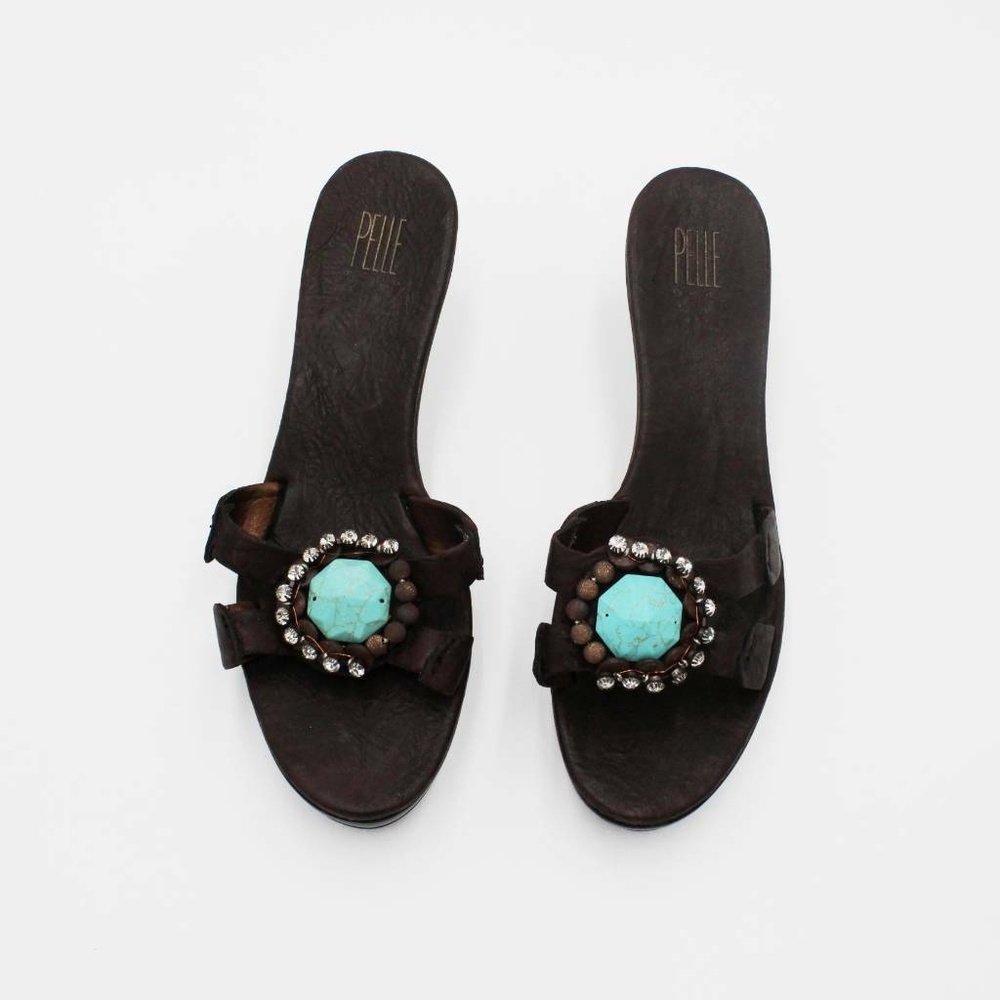 *PELLE Womens Slides Black Embellished Strap 8